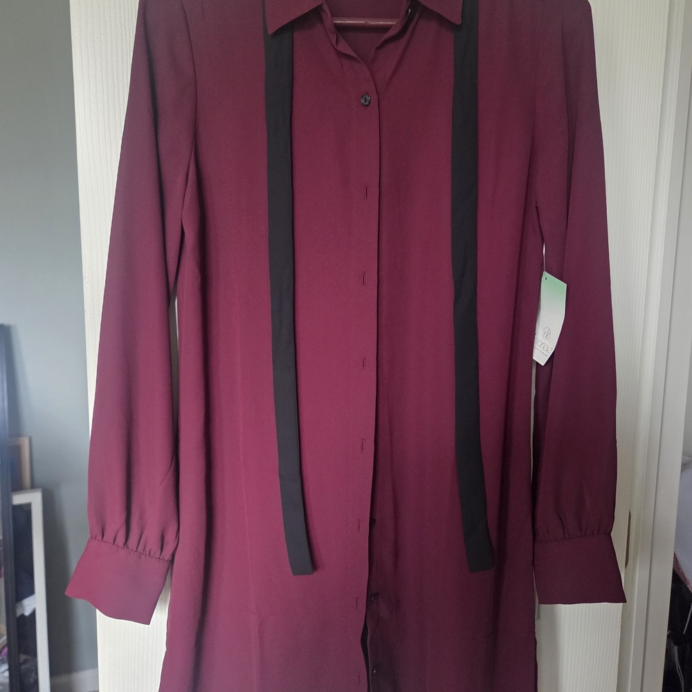 Burgundy Long Sleeve Button-Up Dress